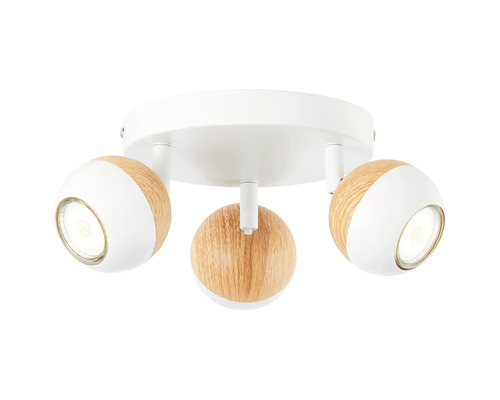 Lumină de plafon cu trei spoturi din lemn și metal