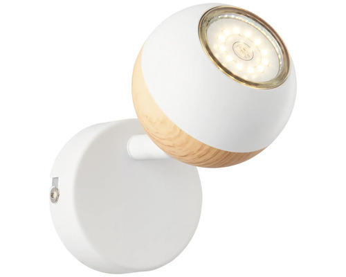 Lumină de perete albă cu bec LED și aspect de lemn