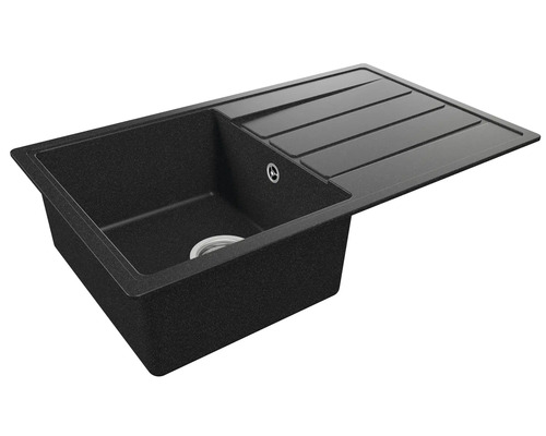 Chiuvetă de bucătărie neagră din granit cu uscător