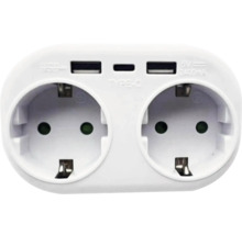 Adaptor priză cu două prize, port USB și USB-C