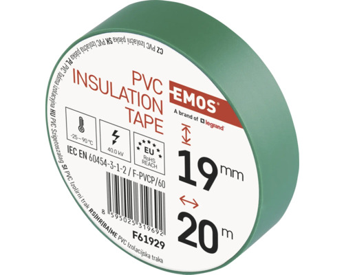Bandă izolatoare PVC Emos 19mm x 20m, 40KV UV verde Bandă izolatoare PVC Emos, 19 mm x 20 m