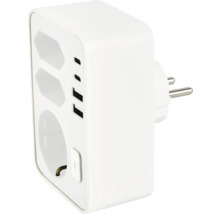 Adaptor cu priză multiplă cu două porturi USB și priză de contact de protecție