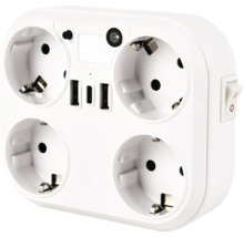 Adaptor de priză cu patru prize și porturi USB