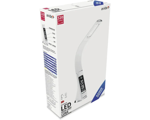 Ambalajul unei lămpi de birou cu LED Avide Luna albe cu afișaj LCD