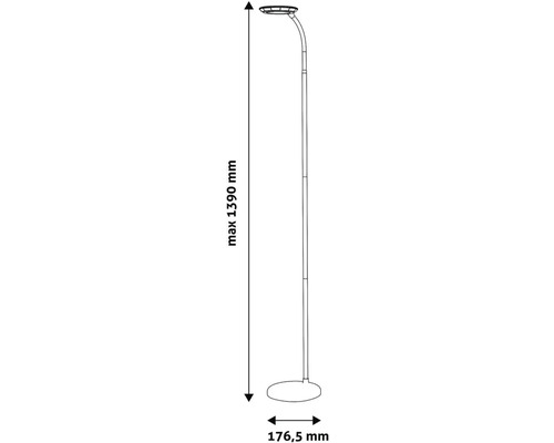Imagine a unei lămpi de podea cu dimensiuni: înălțime maximă 1390 mm, lățimea bazei 176,5 mm.