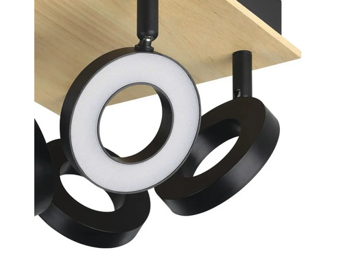 Lumină de plafon cu LED-uri inelare și placă din lemn