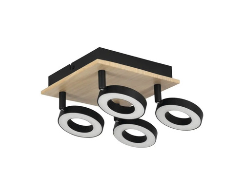 Lumină de plafon cu patru inele LED, elemente din lemn și metal