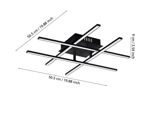 Lampa de tavan cu design liniar și dimensiuni.