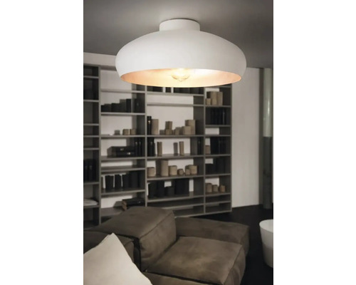 Lumină de plafon albă în sufragerie cu bibliotecă