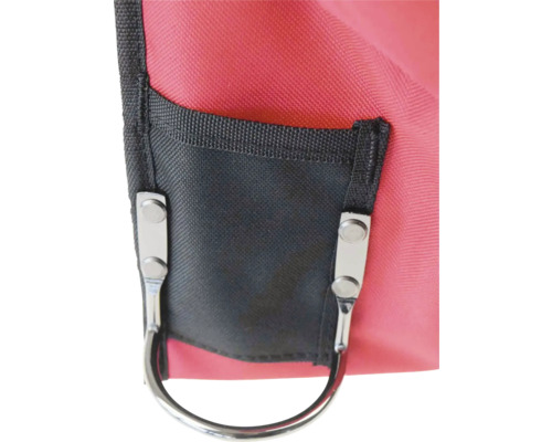 Detalii ale unei genți de scule cu inel metalic