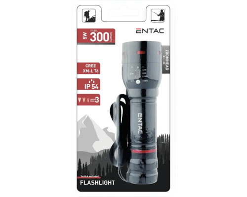 Lanternă Entac cu cap zoom, maximum 300 lumeni și trei moduri de iluminare