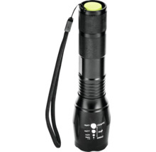 Lanternă LED neagră cu curea de mână și funcție de zoom