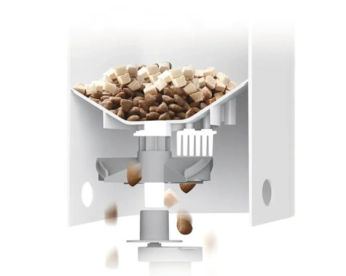 Vedere interioară a unui alimentator automat pentru animale de companie cu hrană uscată