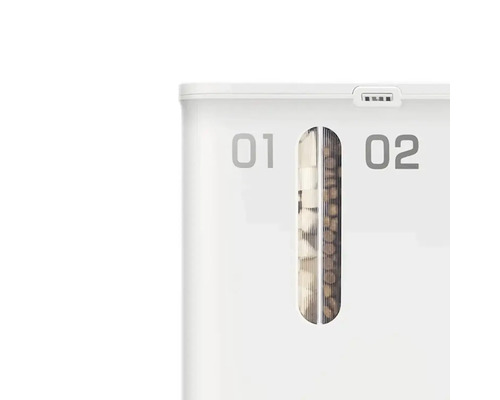 Vizualizare detaliată a unui alimentator automat cu două compartimente