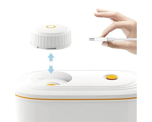 Vizualizare detaliată a unui umidificator cu cablu USB și capac detașabil