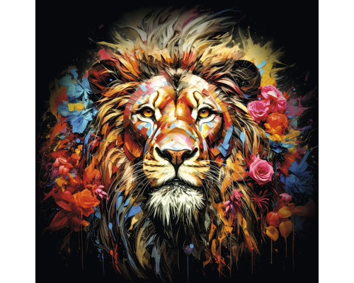 Tablou sticlă Colorful Lion Head I 20x20 cm