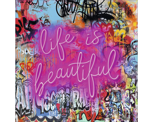 Tablou sticlă Graffiti Beautiful Life 30x30 cm