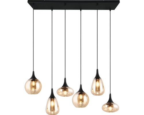 Lampa suspendată cu șase becuri cu abajururi diferite din sticlă