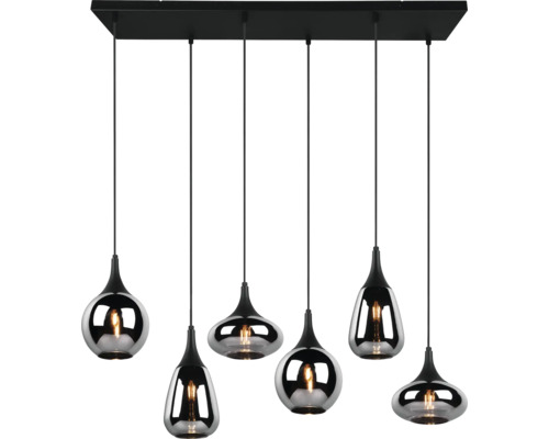 Lumină suspendată cu șase becuri cu diferite abajururi