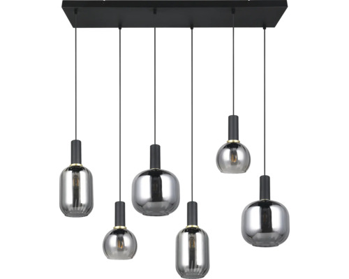 Lumină suspendată cu șase lumini și abajururi din sticlă