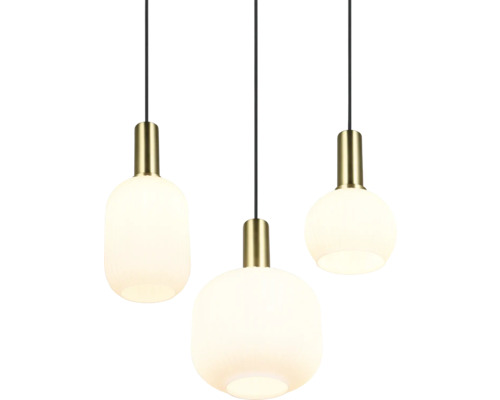 Trei lămpi suspendate cu abajururi de diferite forme