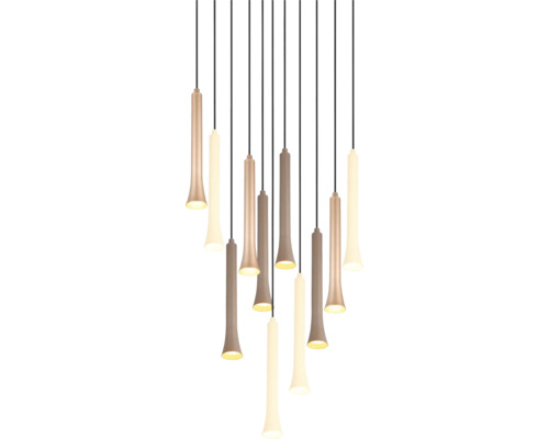 Lumină suspendată cu mai multe brațe cu abajururi cilindrice