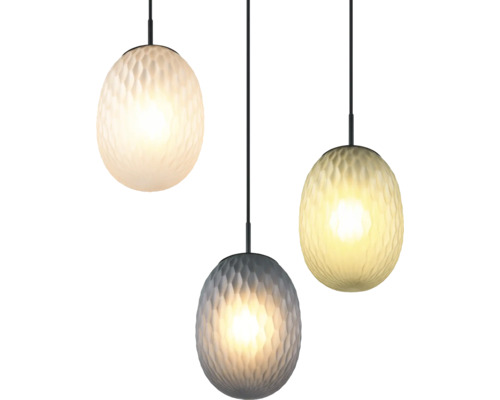 Trei corpuri de iluminat suspendate cu abajur din sticlă sferică texturată