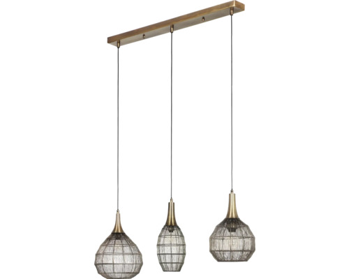 Lumină suspendată cu trei abajururi din plasă metalică