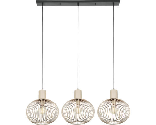 Lumină suspendată cu trei becuri și structură metalică