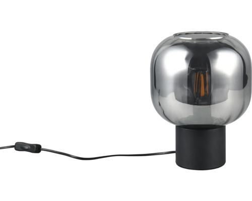 Lampă de masă cu sticlă fumurie și bază neagră