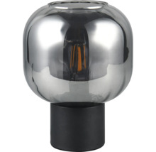 Lampă de masă decorativă cu abajur din sticlă transparentă și bază neagră