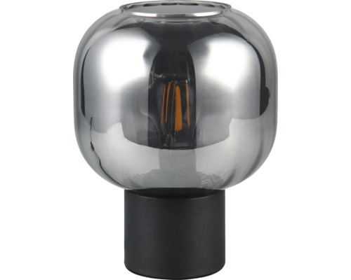 Lampă de masă decorativă cu abajur din sticlă transparentă și bază neagră