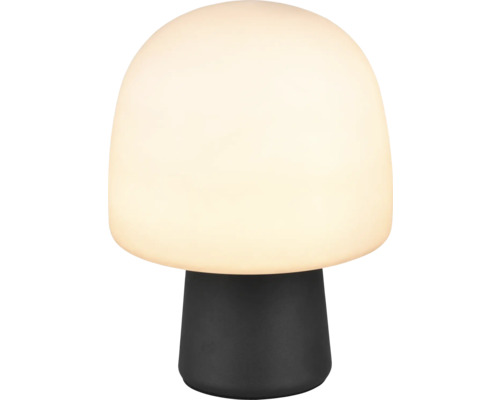 Lampă de masă în formă de ciupercă cu abajur deschis și bază închisă la culoare