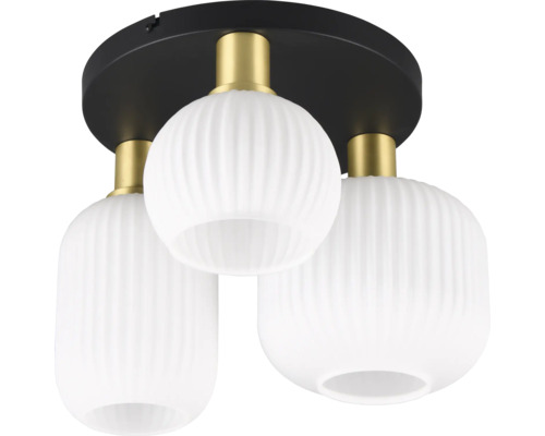 Plafonieră cu trei lămpi din sticlă și metal