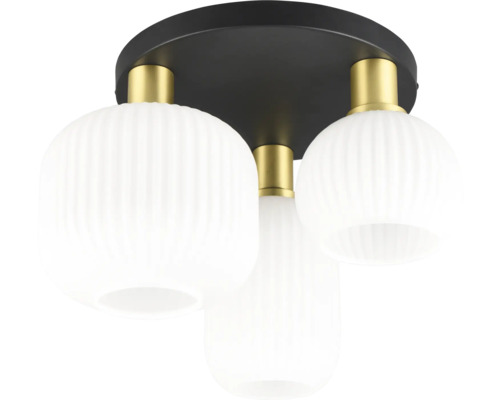 Lumină de plafon cu trei becuri, abajururi din sticlă