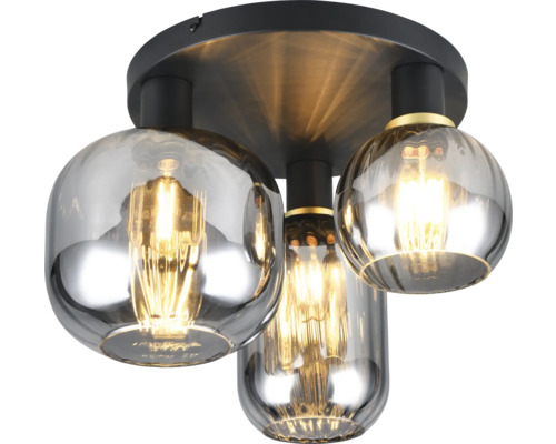 Lumină de plafon cu trei lumini și abajururi din sticlă