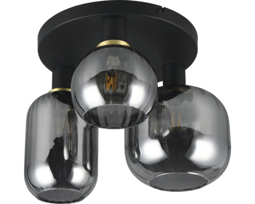 Plafonieră cu trei lămpi din sticlă afumată