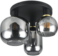Lumină de plafon cu trei lămpi din sticlă și metal