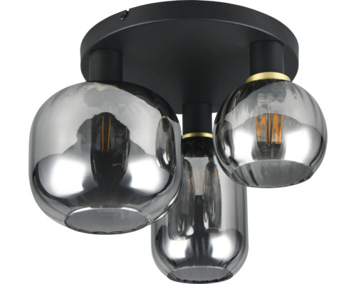 Lumină de plafon cu trei lămpi din sticlă și metal