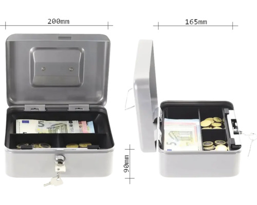 Caseta metalică deschisă pentru numerar, cu bancnote și monede