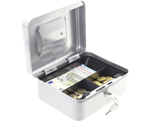 Cutie de bani deschisă cu bancnote și monede