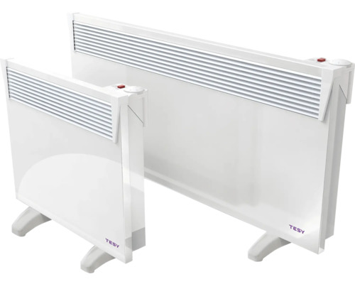 Două radiatoare cu convecție albe Tesy cu suporturi