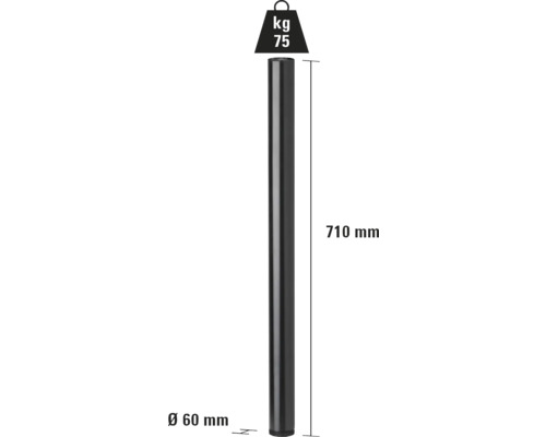Stâlp metalic cu dimensiunile de 710 mm lungime și 60 mm diametru, simbol greutate 75 kg