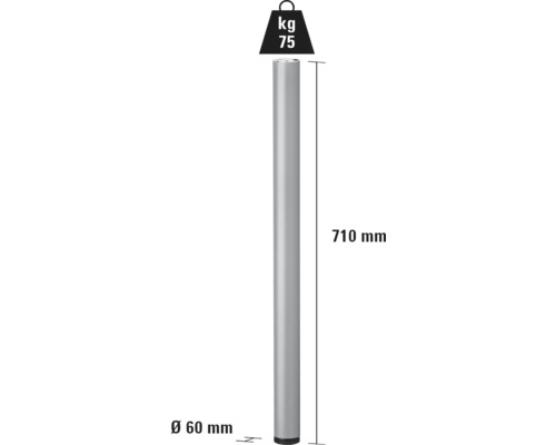 Picior de sprijin cu dimensiunile diametru 60 mm, înălțime 710 mm și capacitate portantă 75 kg