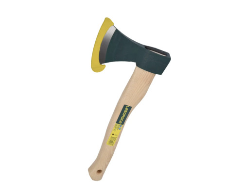 Topor cu mâner de lemn și protecție pentru lamă