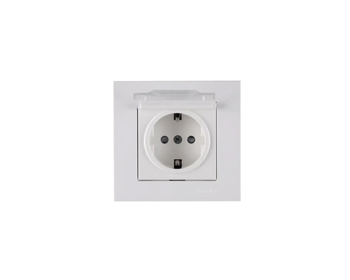 Priză simplă cu împământare Arvia Electric Karen CP, capac de protecție, alb