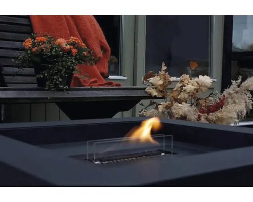 Bol decorativ pentru foc în aer liber cu bancă și plante