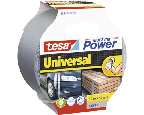 Bandă adezivă universală Tesa extra Power, 10 m x 50 mm, argintiu