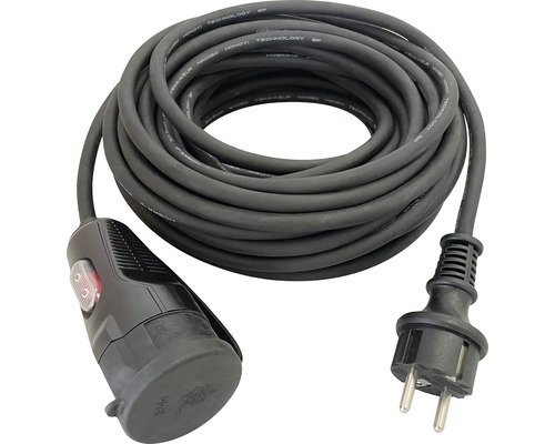 Prelungitor electric 15m 3680W negru, cablu cauciuc natural, pentru exterior IP44