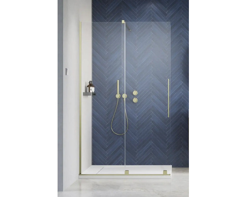Ușă pentru duș Walk In Radaway Furo Brushed Gold stânga, 60x200 cm, sticlă securizată transparentă, profil auriu Ușă pentru duș Walk In Radaway Furo Brushed Gold stânga, 60x200 cm, sticlă securizată transparentă, profil auriu